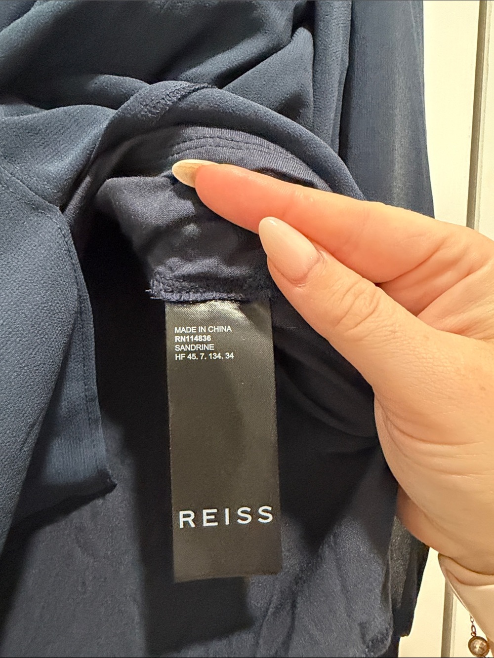 REISS Sandrine Semi Sheer Blouse Navy Large - Picture 9 of 10